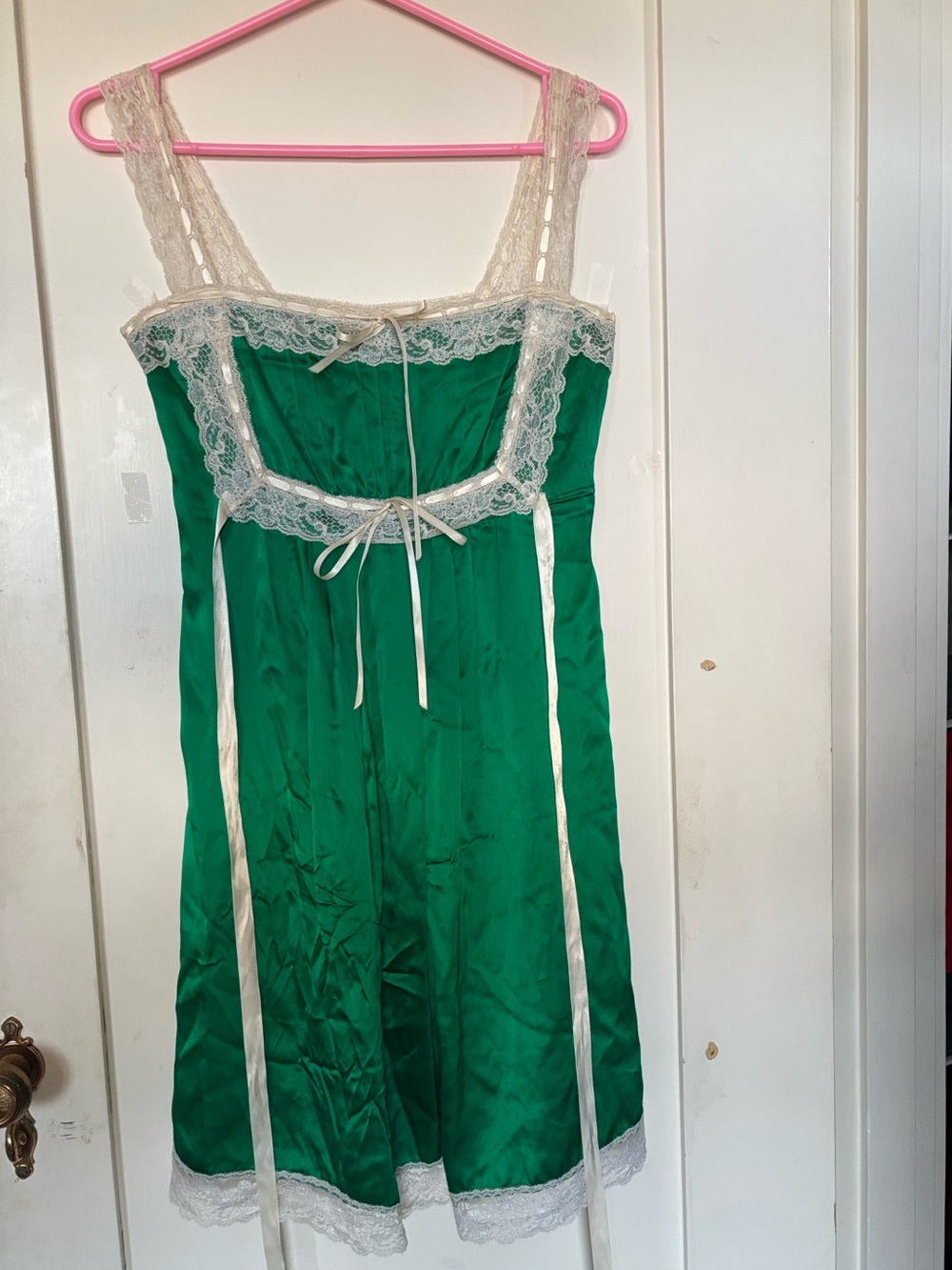 Vintage Betsey Johnson Y2K babydoll dress green silk size 4